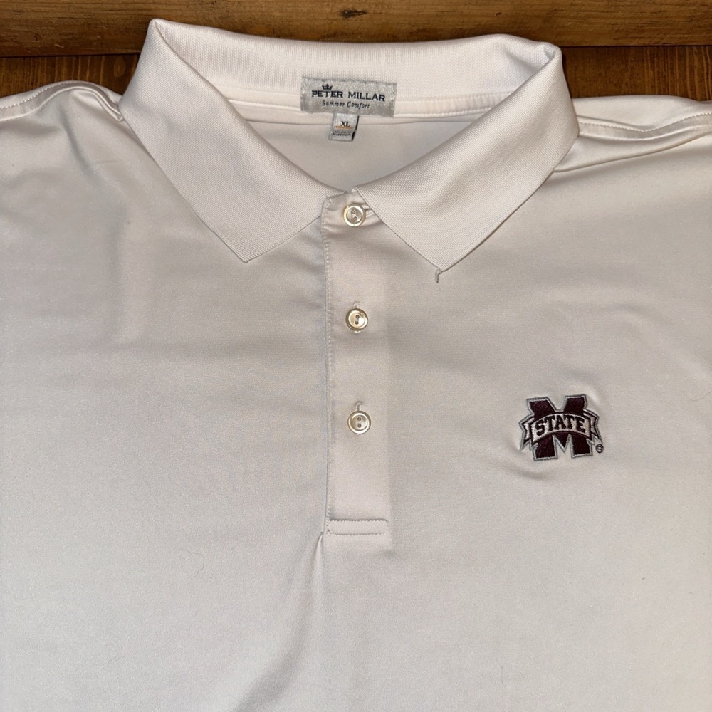 Peter Millar Mens Summer Comfort Mississippi State Polo Shirt XL White